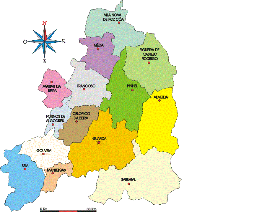 Distrito da Guarda munici­pios e freguesias